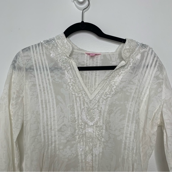 Lilly Pulitzer white semi sheer beaded tunic top - Picture 4 of 9
